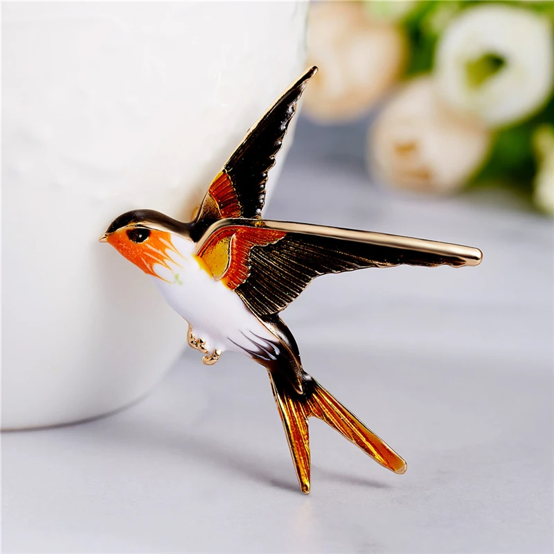 

Three Color Glaze Swallow Bird Shape Colorful Enamel Necklace For Women Beautiful Vivid Bird Animal Necklace