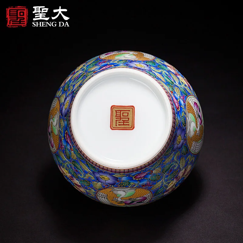 

ceramic blue colored enamel bound to branch group crane grain storage POTS all hand fittings of jingdezhen tea service