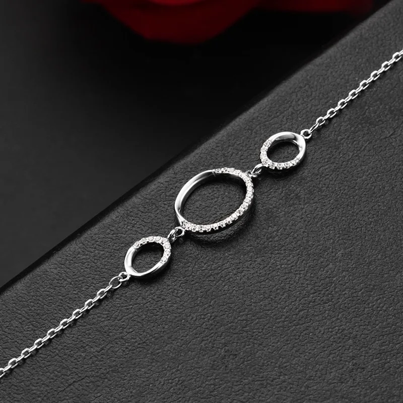 

OMHXZJ Wholesale Personality Fashion Woman Girl Party Wedding Gift White Three Circles Thin 925 Sterling Silver Bracelet BR106