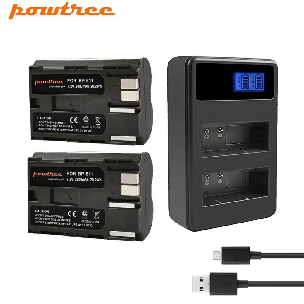 Аккумулятор для камеры Powtree 2800 мАч BP 511 511A + зарядное устройство USB BP511 Canon EOS 40D 300D 5D