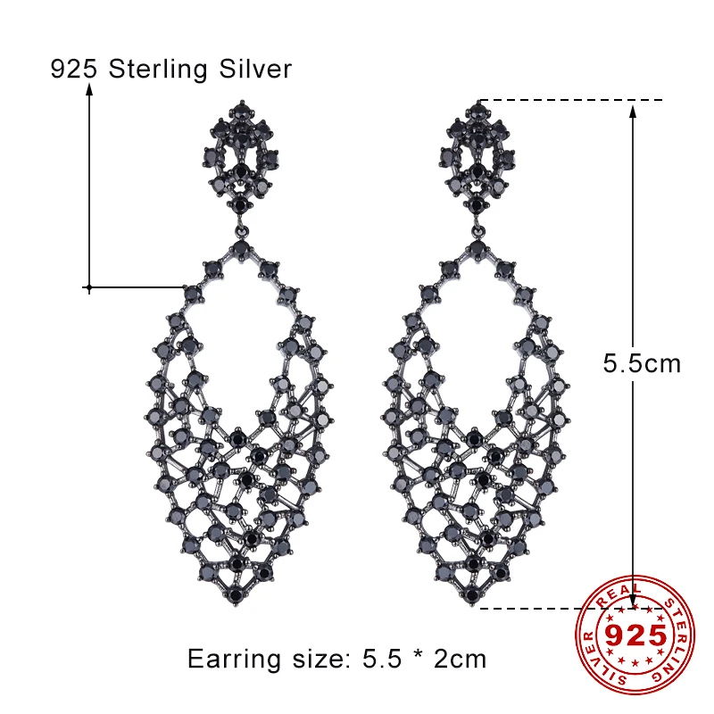 Classic Black Zircon Earring Fashion Jewelled Fan-shaped Earrings Retro Design Fine Jewelry Ear-ring 2020 Fashionable Dangler | Украшения и