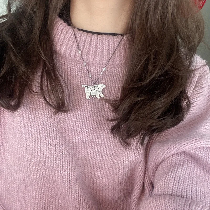 

New Fashion Bear Necklaces Simple Set Crystal Raccoon Star Cubic Zirconia Chain Necklace Collares Jewelry Women Zk30