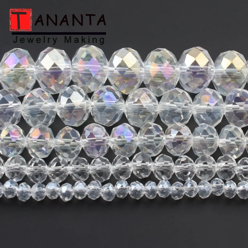 Оптовая продажа граненые прозрачные стеклянные бусины AB круглые разделители 4 6 8