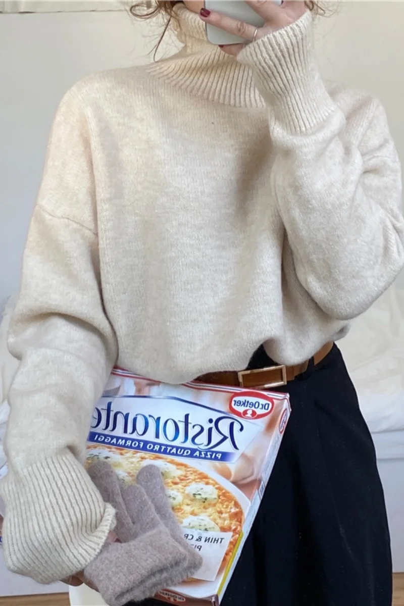 Мягкий восковой свитер с высоким воротом женский осенне-зимний 2021 НОВЫЙ