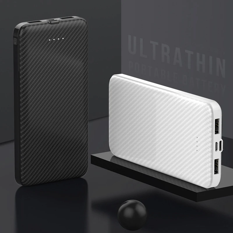 

10000mAh Ultra Thin Power Bank Double USB Output Fast Charger Portable External Battery Pack Phone Charger For iPhone 11 12 Pro