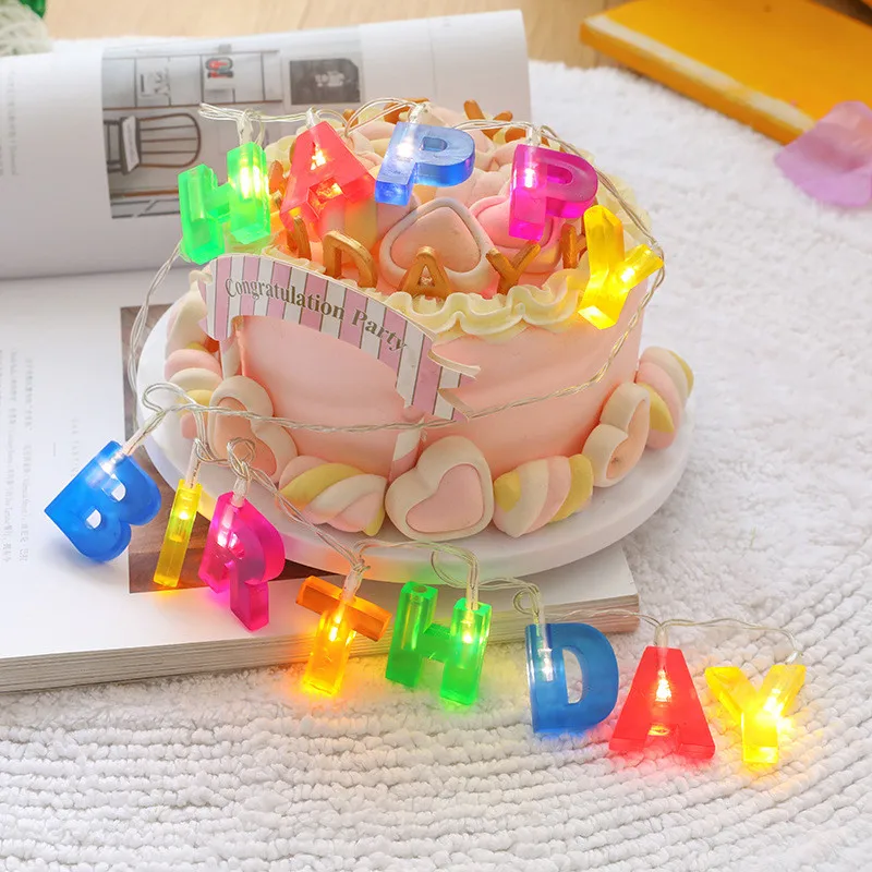 Светодиодный светильник на батарейках с надписью Happy Birthday декор для дня рождения
