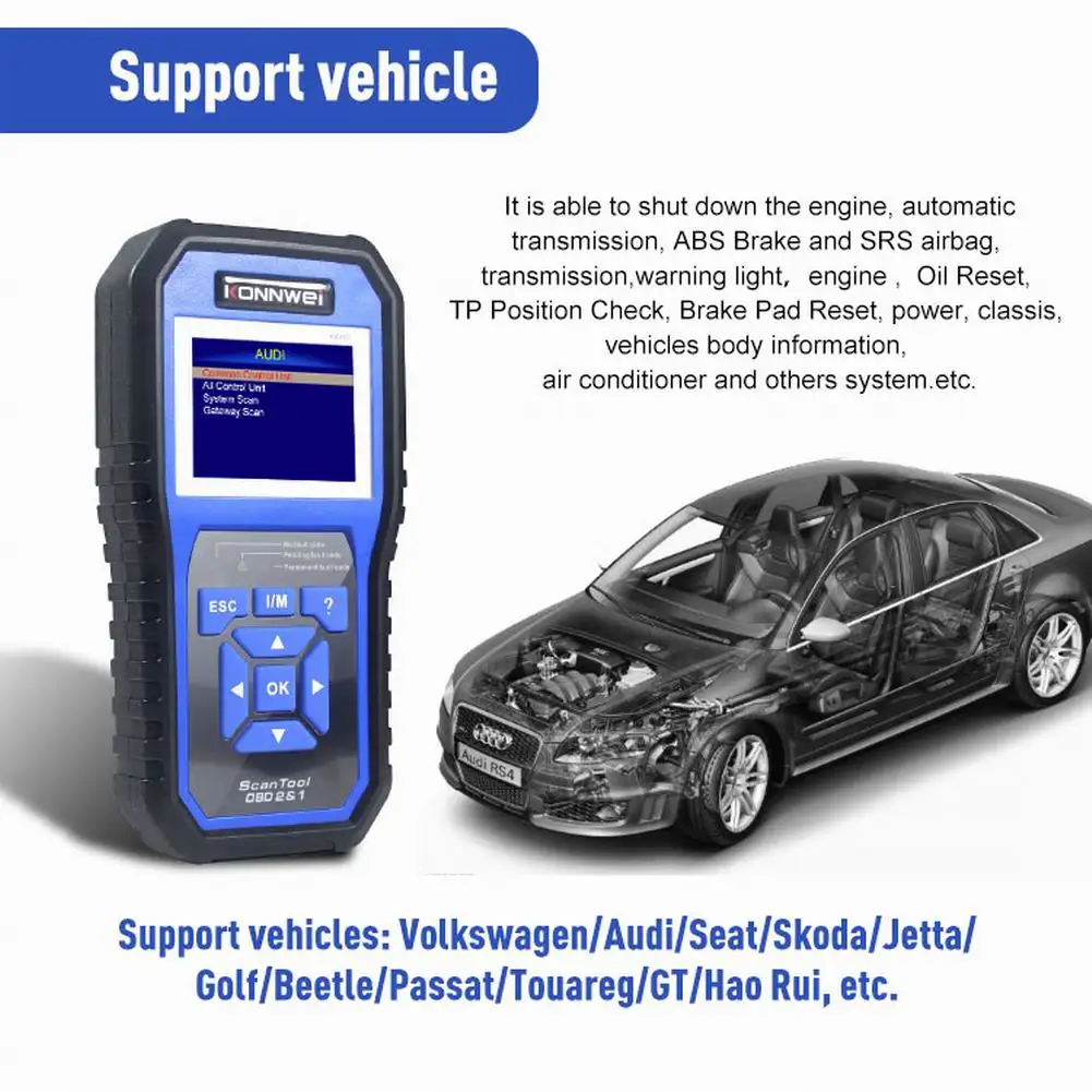 konnwei kw450 obd2 diagnostic tool for vag cars vw audi abs airbag oil abs epb dpf srs tpms reset full systems scanner free global shipping