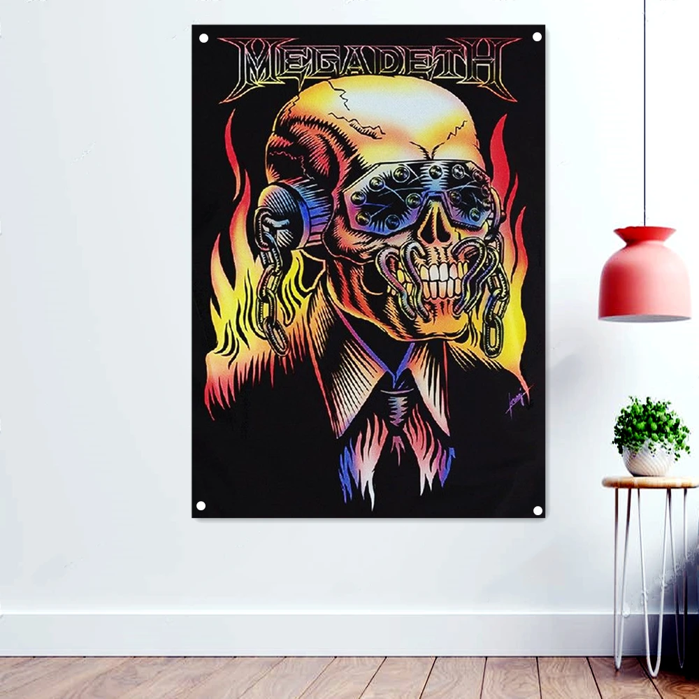 

Skull Brutal Death Metal Artworks Banners Tapestry Dark Wall Art Hanging Cloth Rock Band Icon Poster Flags Indoor Decoration