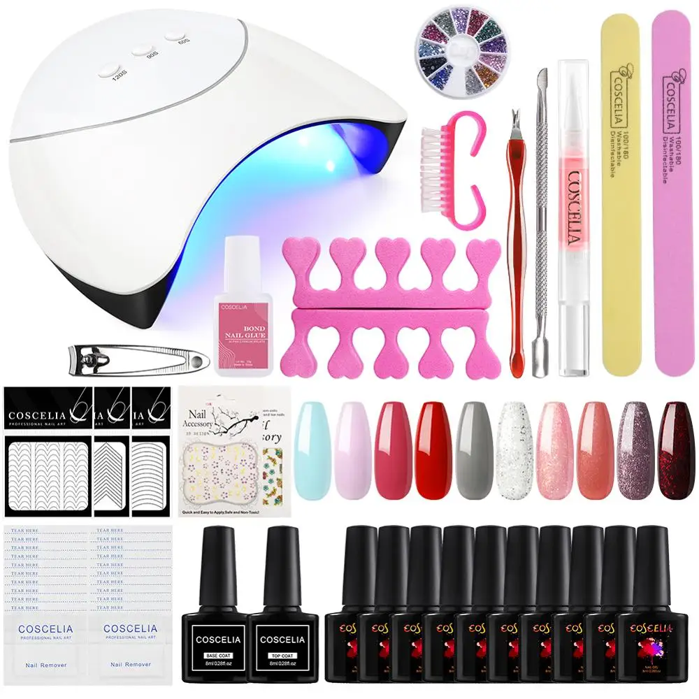 Набор для маникюра COSCELIA УФ светодиодный гель ногтей 8 мл 36 Вт Полупостоянный