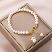 freshwater pearl cat paw bracelet female fashion design cute cat paw imprint retro style simple pearl bracelet charm bracelet