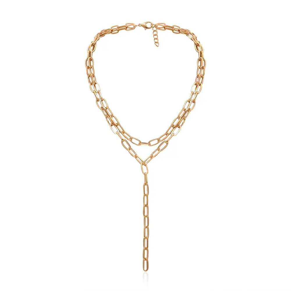 Ingemark Multi Layer Twist Lock Thick Choker Necklace Collares Steampunk Men Chunky Chain Long Tassel Necklace for Women Jewelry