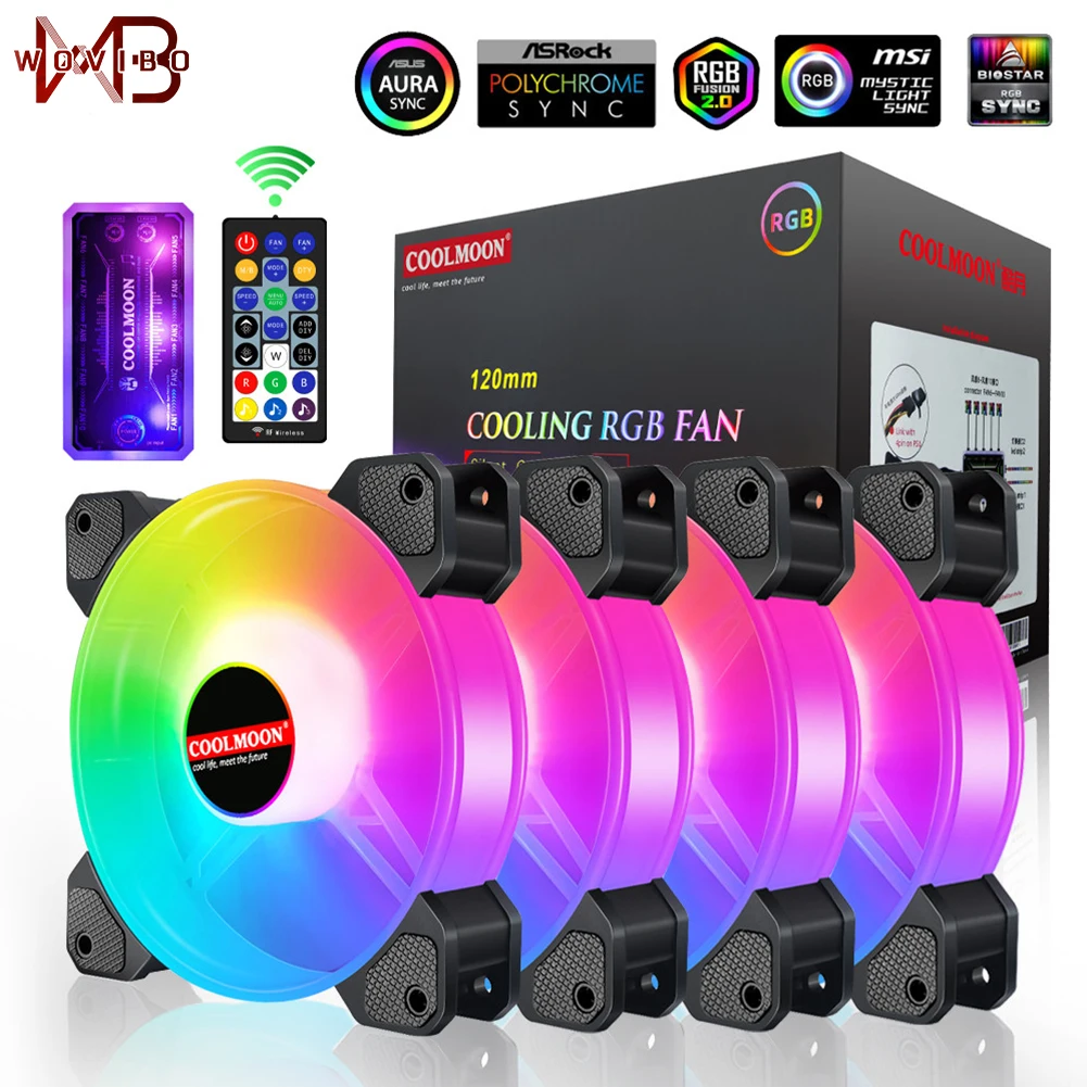 Coolmoon 120mm Вентилятор охлаждения RGB Ventilador охладитель воздуха 6PIN Mute ПК для