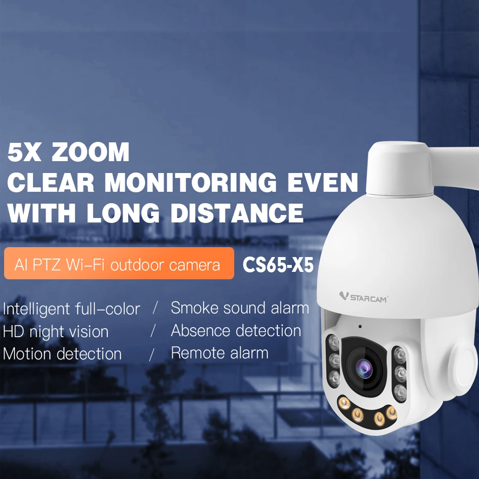 VStarcam CS65 X5 полный Цвет Vu 1080P HD 5X зум Беспроводной AI PTZ купольная IP CCTV камера Камера