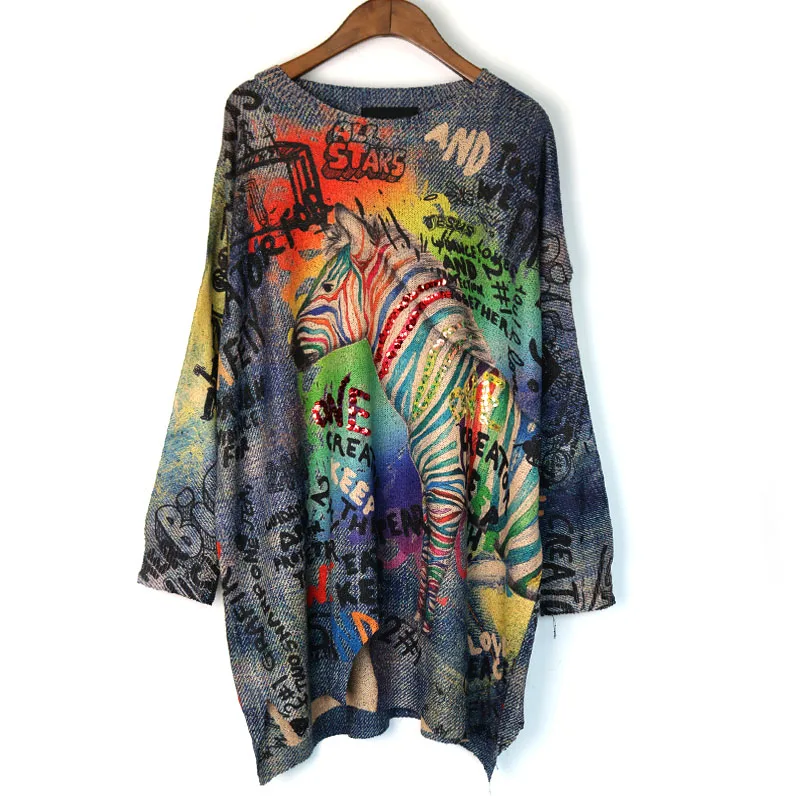 Tide Letter Print Sequin Sweater O-neck Long Sleeve Fashion Loose Casual Plus Size Tops Women 2019 Autumn New Korea | Женская одежда