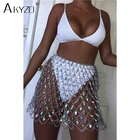 Женская пляжная мини-юбка AKYZO, летняя мини-юбка с металлической цепочкой, украшенная стразами, для ночного клуба и вечеринки