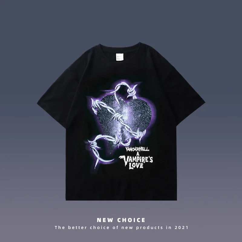 

High street dark vibe style hip hop loose short sleeve t-shirt men's lovers fashion brand love half sleeve top