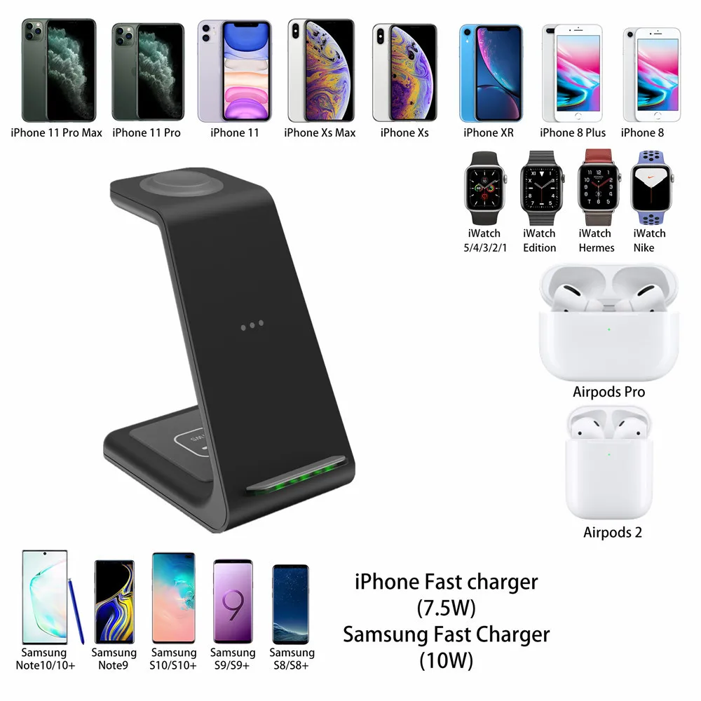 

3 in 1 Induction Qi Wireless Charger Fast Charging Holder For iPhone 12Pro MAX/11/Xs Samsung For Apple Watch Charger Airpods Pro
