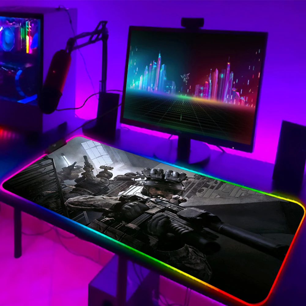 rgb led light call of duty warzone mouse pad gaming accessories xl gamer desk mat laptop keyboard table with backlit mousepad free global shipping