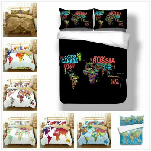 Набор акварельных постельного белья с картой мира 2/3 шт. пододеяльник и наволочка