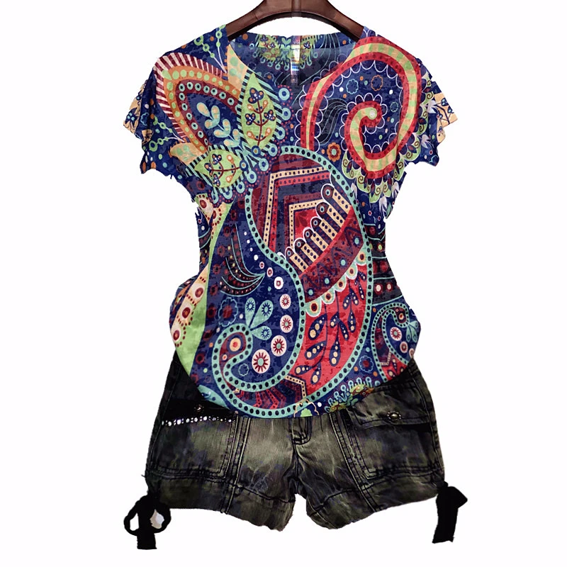 Женская футболка с коротким рукавом круглым вырезом и принтом | одежда