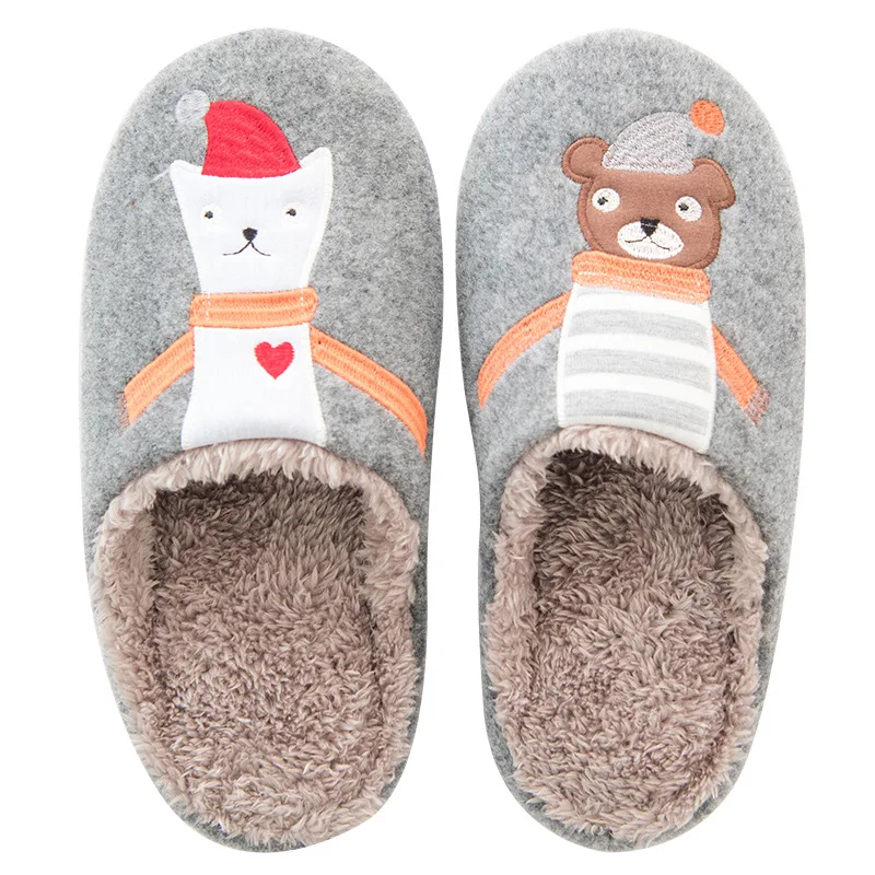 385w snowman gray Домашние теплые женские тапочки; милые домашние тапочки с мехом лисы и единорога; Сезон Зима; домашние тапочки из хлопка с эффектом памяти на нескользящей подошве для девочек и женщин - Цвет: 385w snowman gray