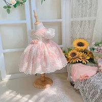 Baby Girls Embroidery Floral For Toddler Birthday Christening New Pink Children Boutique Lace Summer Dress Spanish Lolita Dress