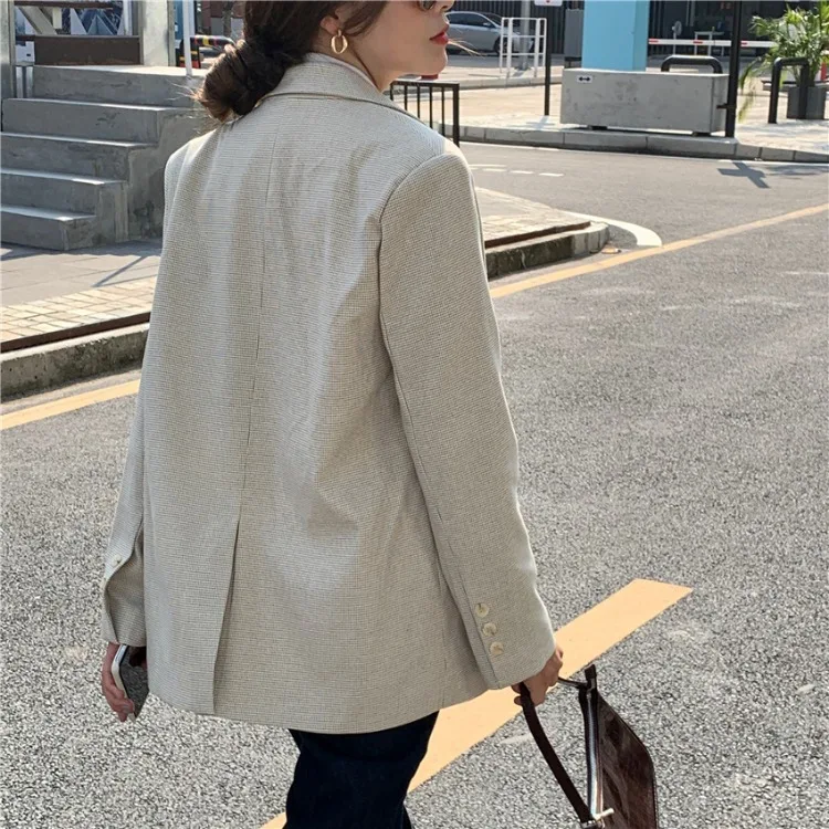 Женский Повседневный Блейзер небольшой винтажный Клетчатый жакет оверсайз