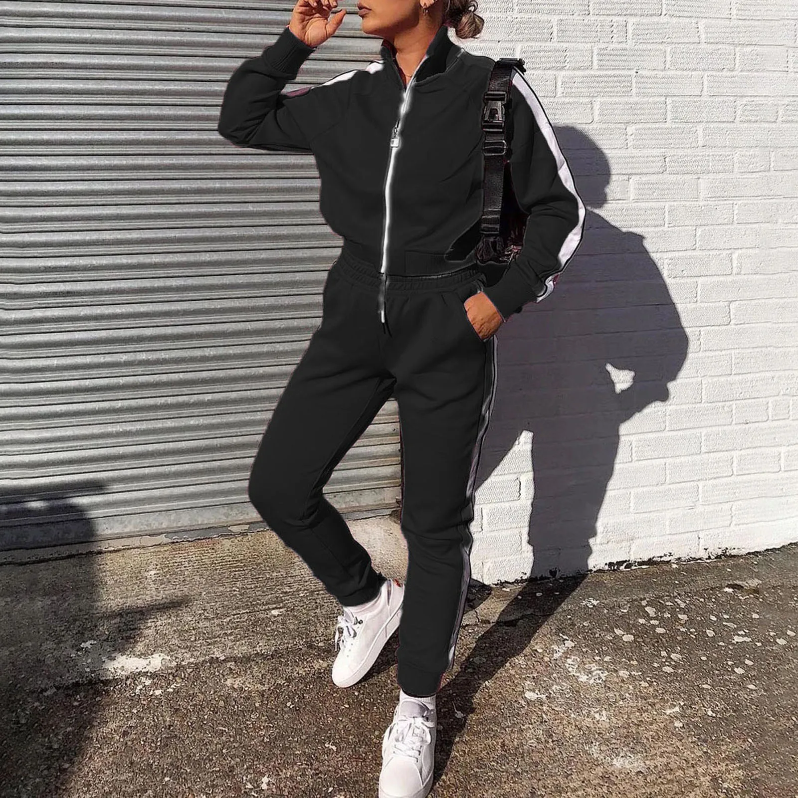 

Women Solid Patchwork Zipper Cardigan Sportswear 2pc Loungewear Ladies Suit Sets Fashion Outdoor Ladies Sports And Leisure Suits