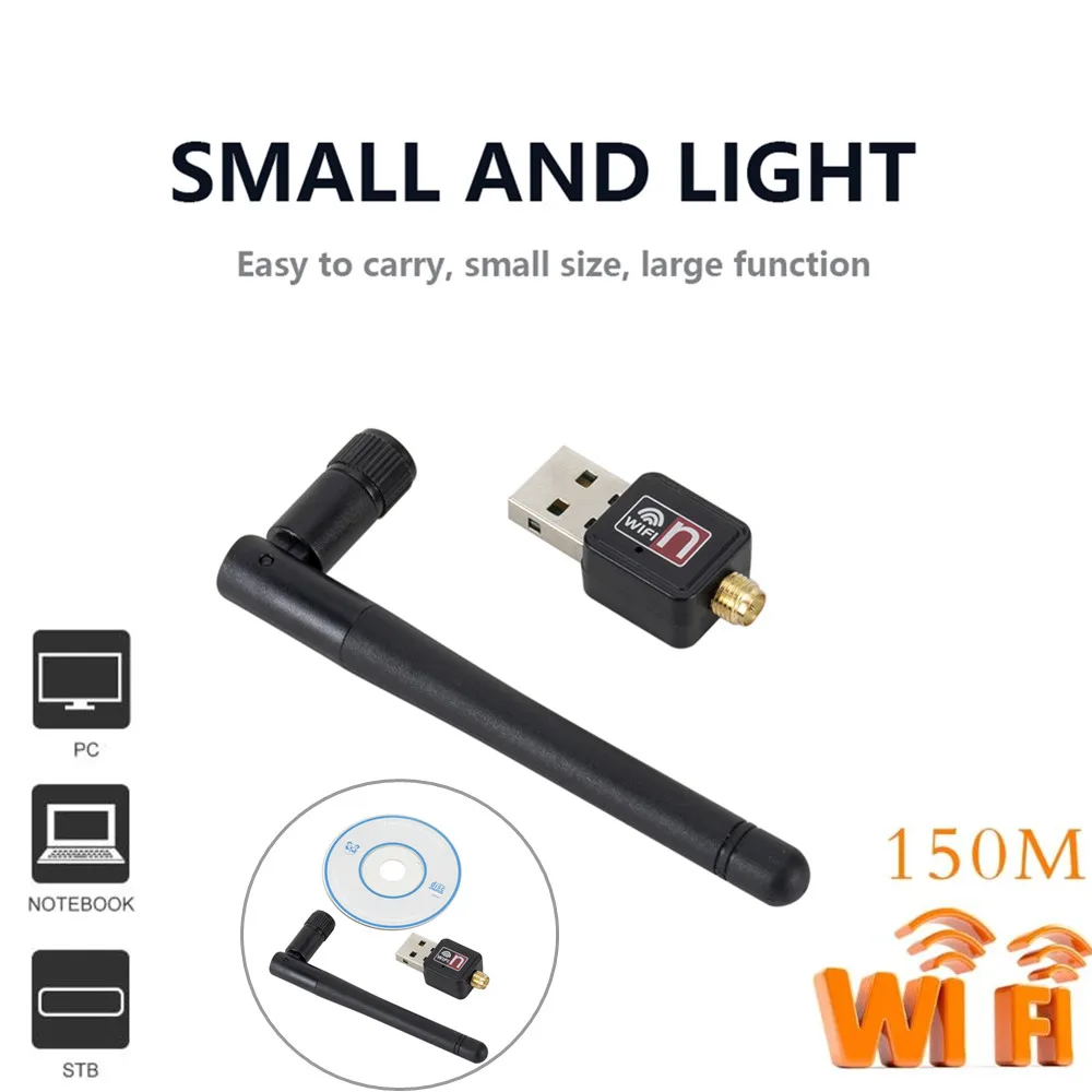 Сетевая карта Mini USB WiFi адаптер 150 Мбит/с 2 дБи ПК антенна донгл 4G Ethernet