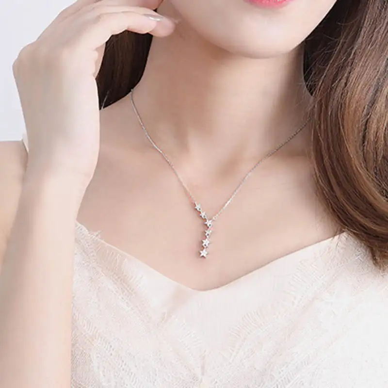 

INZATT Real 925 Sterling Silver Zircon Star Choker Necklace For Fashion Women Wedding Party Fine Jewelry Cute Accessories