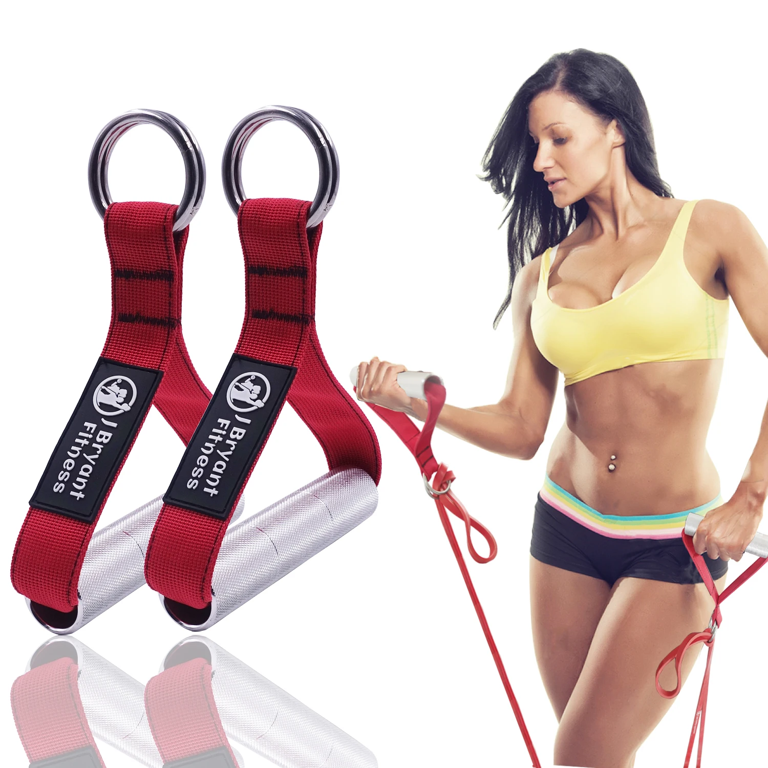 

Resistance Band Exercise Metal Handles Double O-Rings Adjust Bands Length Heavy Duty Home Gym Cable Machine Fitness Accessories