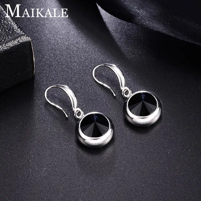1-silver-black Женские разноцветные серьги MAIKALE, круглые модные серьги-подвески с крючком с золотистым/серебристым покрытием и фианитом для подарка - Окраска металла: 1-silver-black