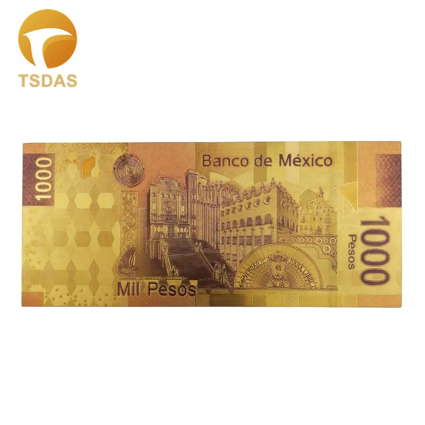 Mexican 1000 Pesos 24k Foil Plastic Gold Banknote Gift Card Paper Money Home Decorative Souvenir Banknotes for Collection|Золотые
