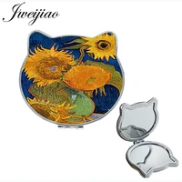 jweijiao 2019 autumn van gogh oil painting sunflowers mini double sides accessories compact mirror femme brand gift pt81