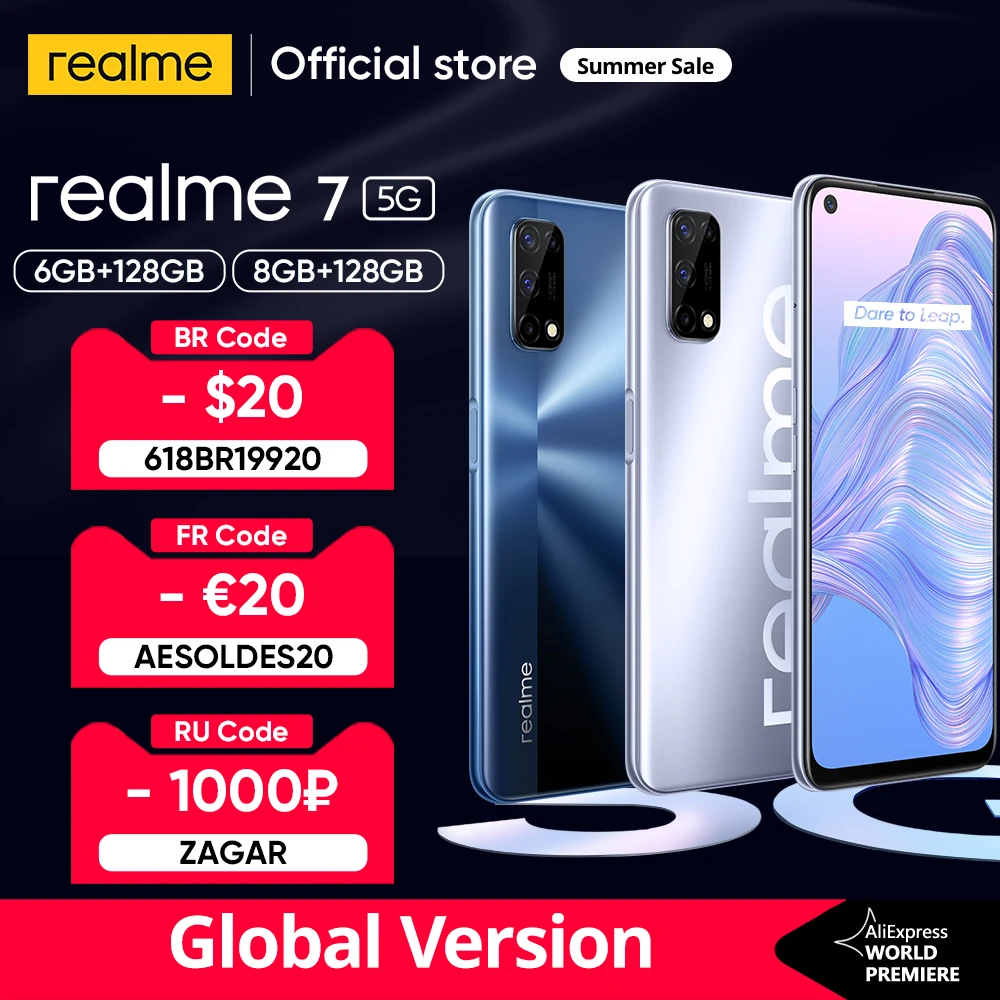realme 7 5G Dimensity 800U 6GB 128GB 120Hz Display 48MP Camera 5000mAh Global Version 30W Dart Charger