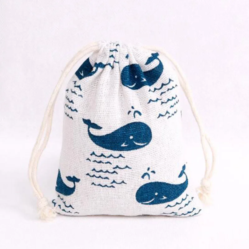 10 шт./компл. Хлопковая Сумка на шнурке с рисунком голубого Кита новогодние