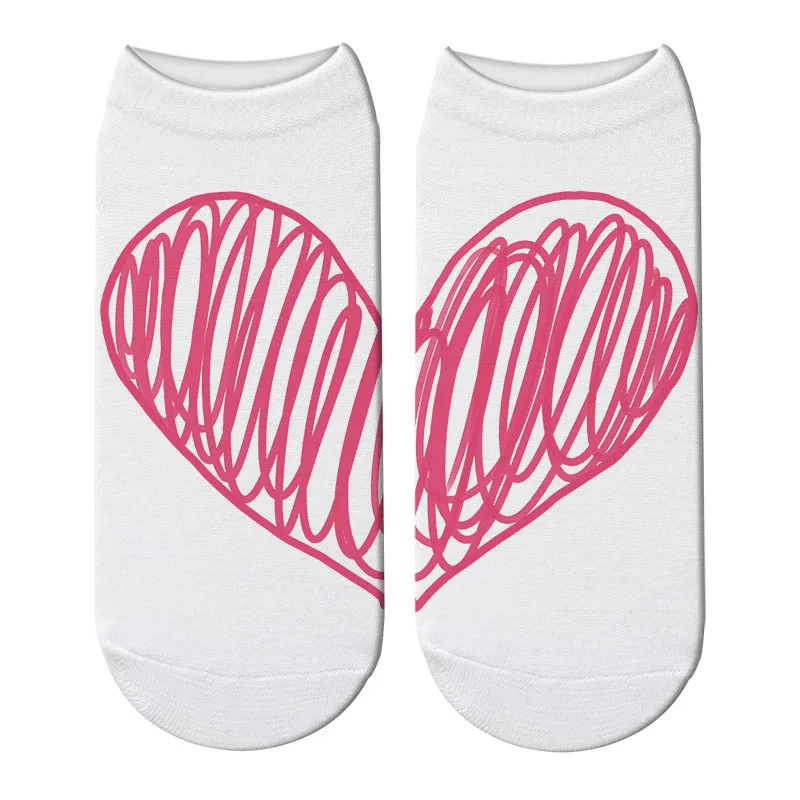 

New Kawaii 3D Printed Red Heart Socks Women Pink Heart Pattern Breathable Cotton Socks Lover Ankle-High Casual Funny Socks