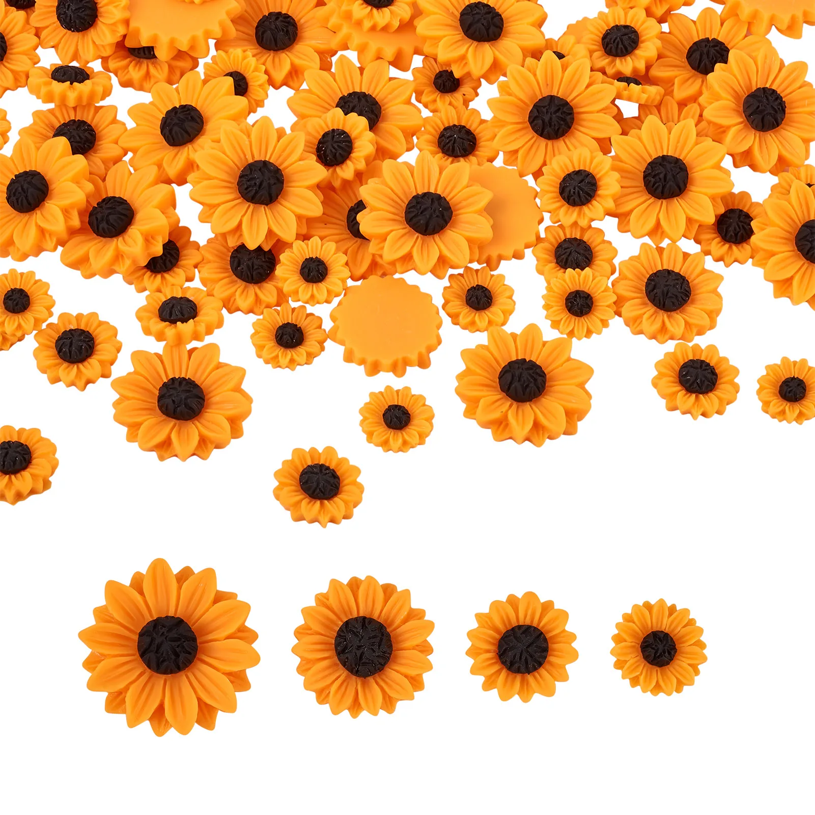 

100Pcs 3D Sunflower Resin Flat Cabochons Orange Hairpin Earring Stud Brooch Cabochon Settings DIY Jewelry Handmade Findings