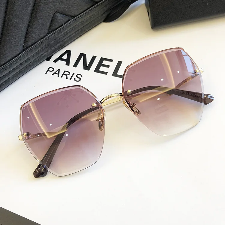 Fashion Rimless Sunglasses For Women Big Luxury Brand Designer UV400 Glasses Female Gradient Shades Women's accessories - Цвет линз: gradient purple gray