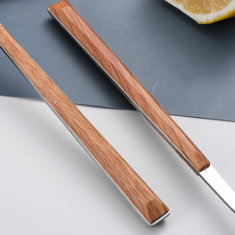 Набор столовых приборов из нержавеющей стали комплект посуды с деревянной