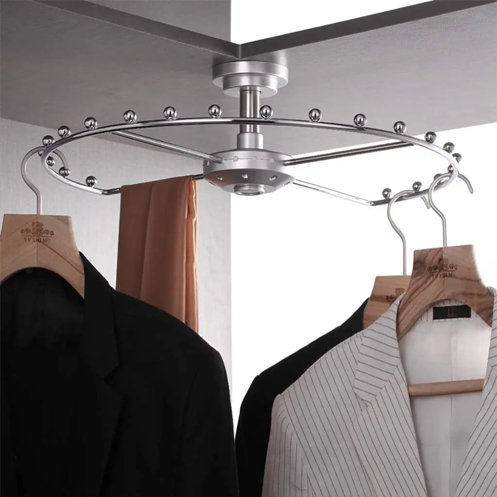 

Rotation Clothes Rack 360° Rotating Wardrobe Corner Hanger Rail,Closet Organizer Rack
