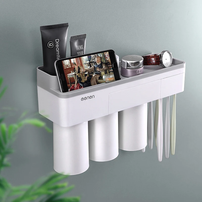 

1Set Creative Magnetic Adsorption Toothbrush Holder Wall Mount Bathroom Cleanser Storage Rack Bathroom Accessories Set