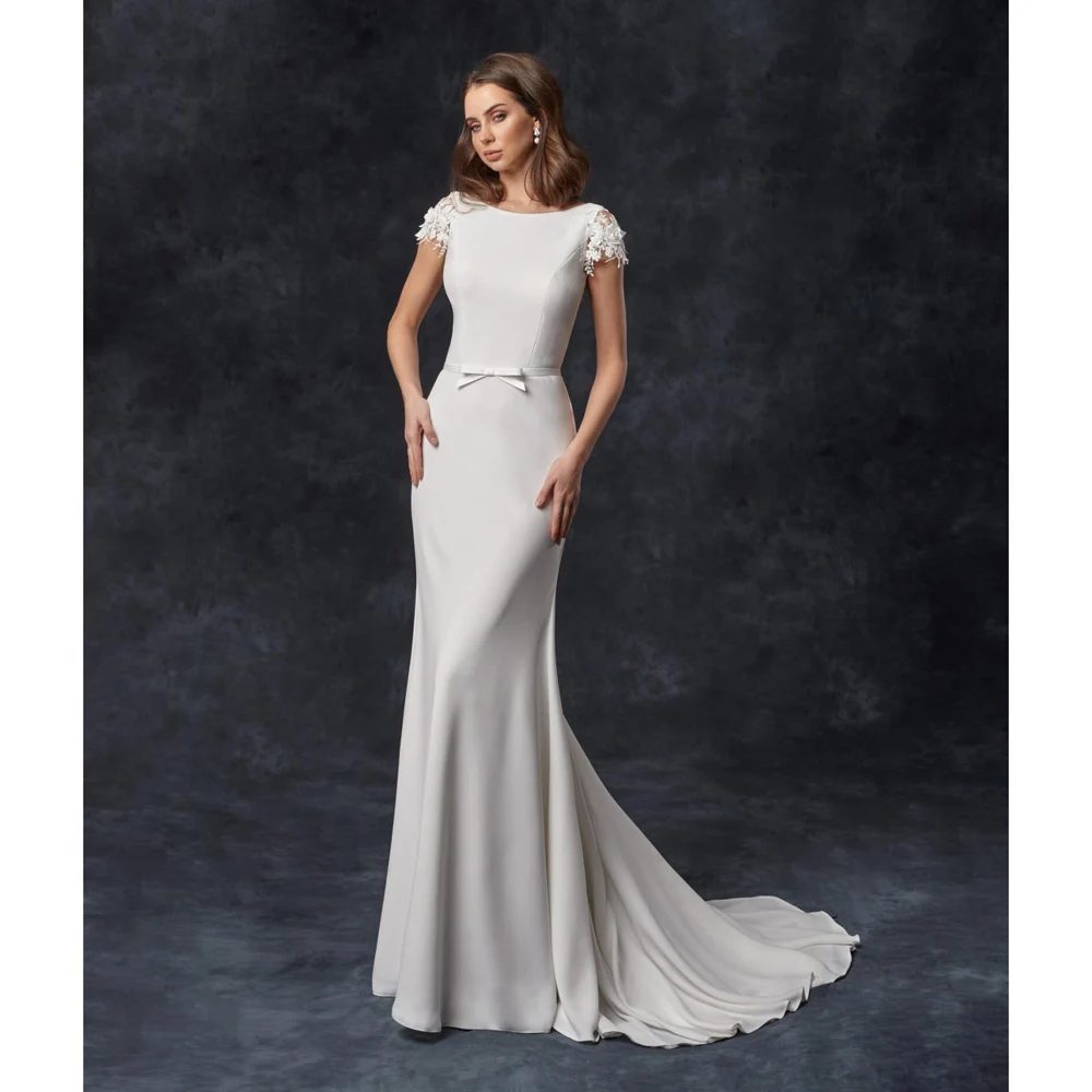 

SoAyle Sheath Cap Sleeves Backless 2020 Wedding Dresses Elegant Formal Gowns Lace