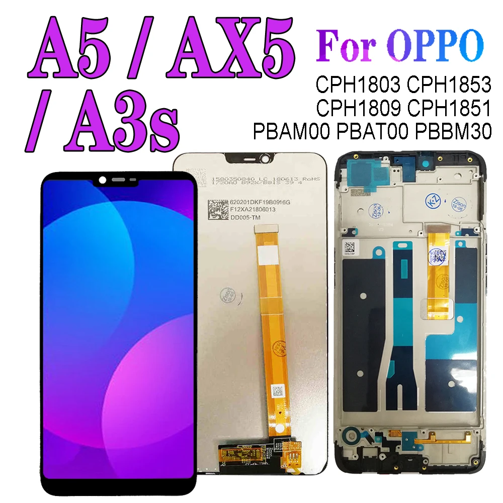 ЖК-дисплей 6,2 дюйма A3s CPH1803 для OPPO A5 AX5, ЖК-дисплей с рамкой CPH1809 CPH1851, экран с сенсорным датчиком, дигитайзер в сборе, замена