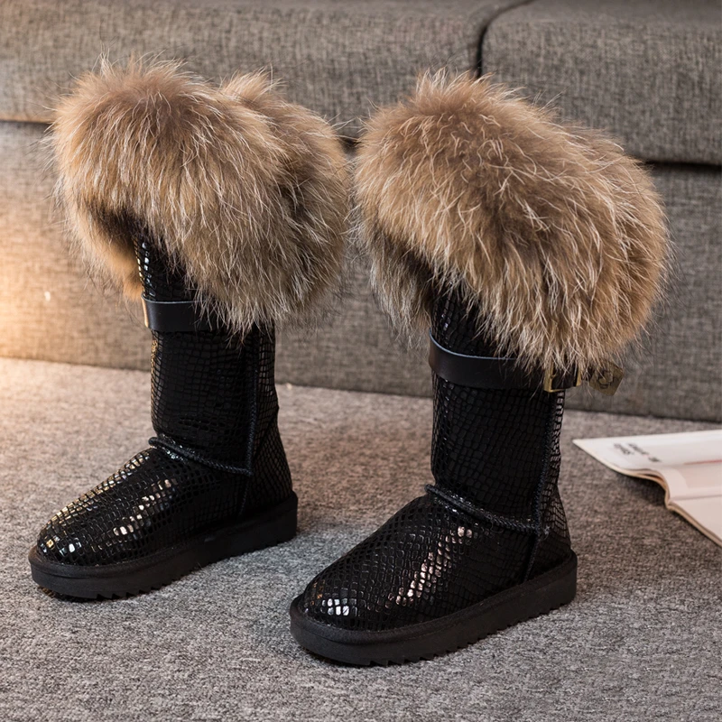 Женские ботинки до середины икры Fujin теплые Нескользящие из натуральной кожи с