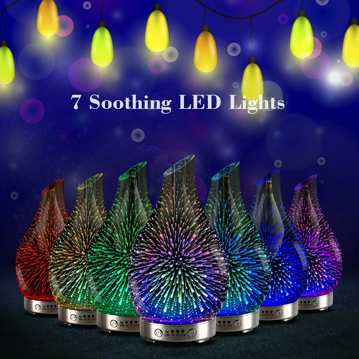 3D Fireworks 100ml Glass Aromatherapy Humidifier Aroma Essential Oil Diffuser Ultrasonic Humidifier with 7 color LED Light