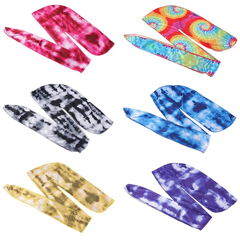 

Silk Long Tail Scarf Cap Men's Satin Durag Bandanna Turban Wigs Men Women Silky Headwear Pirate Hat