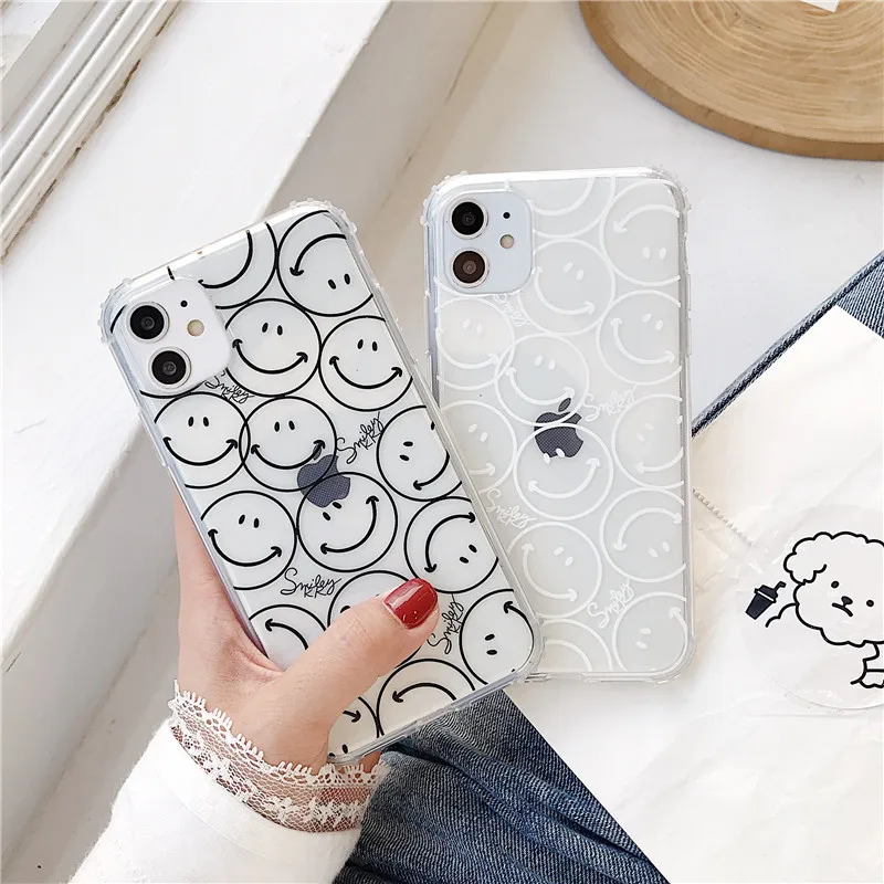 Симпатичный прозрачный чехол со смайликом для телефона iphone 11 Pro Max 7 8 plus мягкий