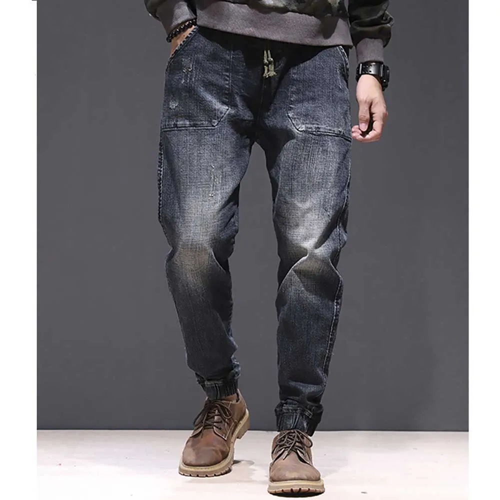 

Мужские шаровары, винтажные Свободные мешковатые джинсы, повседневные джоггеры, эластичные брюки, мужская одежда