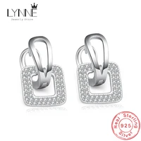 new fashion aaa zircon square pendant hoop earrings 925 sterling silver rhinestone drop ear circle eardrop women jewelry gift